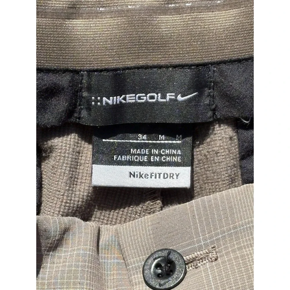 Nike Golf Dri-Fit Shorts Men’s 34x10 Brown Plaid Logo Swoosh Performance